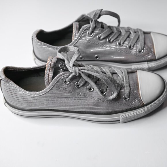 CONVERSE Chuck Taylor Silver Metallic Striped All Star Low Top Sneakers -Women 9 - Picture 3 of 10